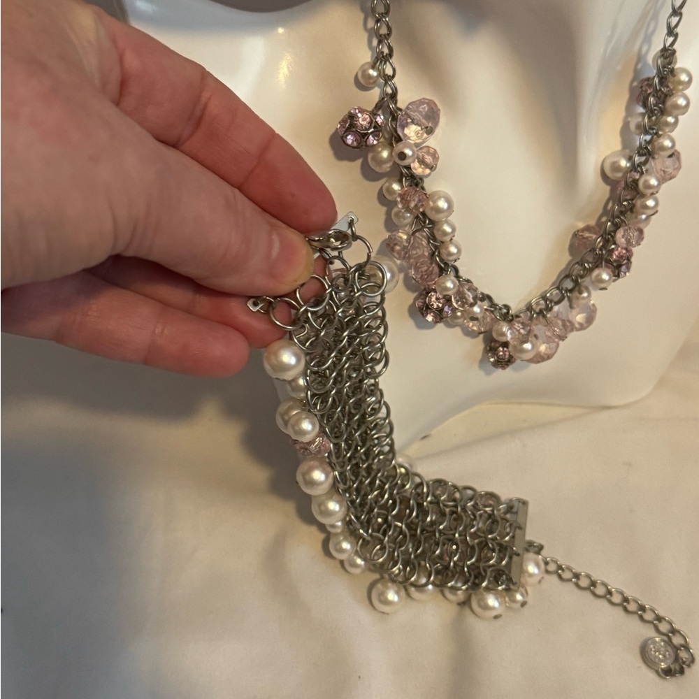 Jewlery set faux pearl & pink - Picture 4 of 4